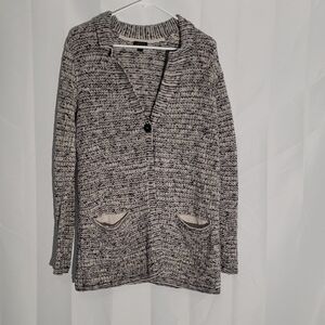 J Jill Wearever Collection Blue Purple White Heathered Knit Cardigan Sweater